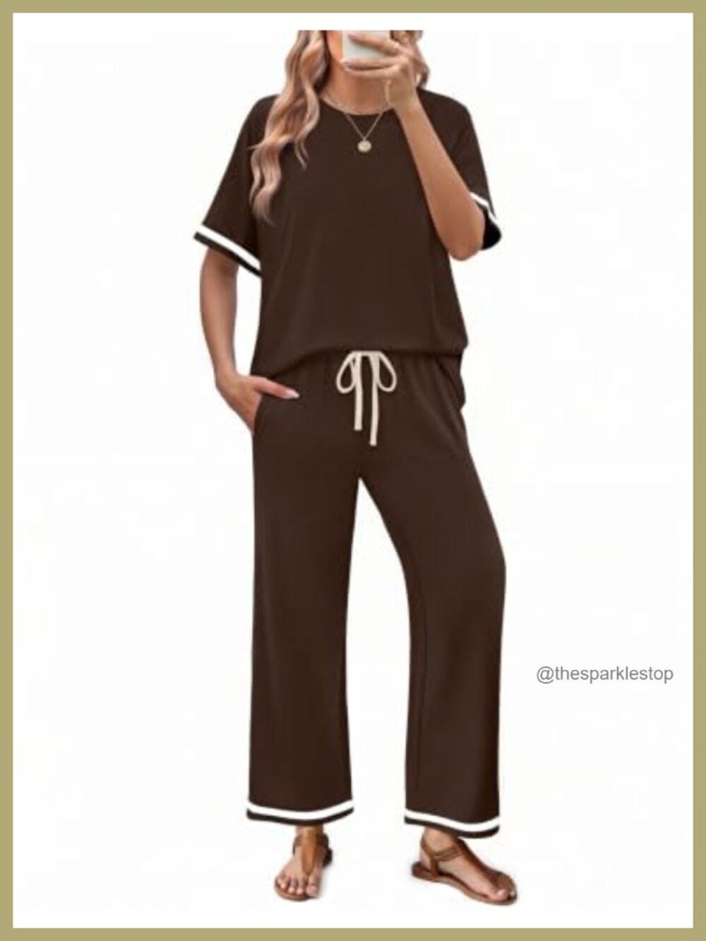 Women's 2 Piece Lounge Set Short Sleeve Top Long Pants Pockets Loungewear
